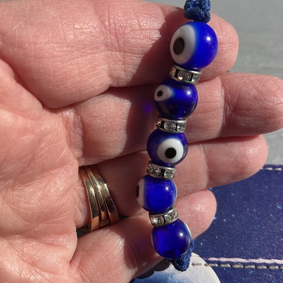 Nylon Cord Bead Bracelets Evil Eyes set of 2 adjustable new - Picture 5 of 6
